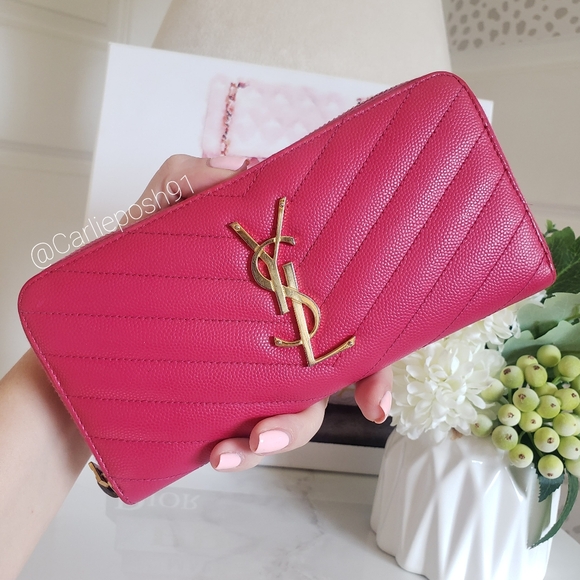 Authentic Pre-owned Yves Saint Laurent Grain De Poudre Zip Around Chevron Wallet - Picture 3 of 14